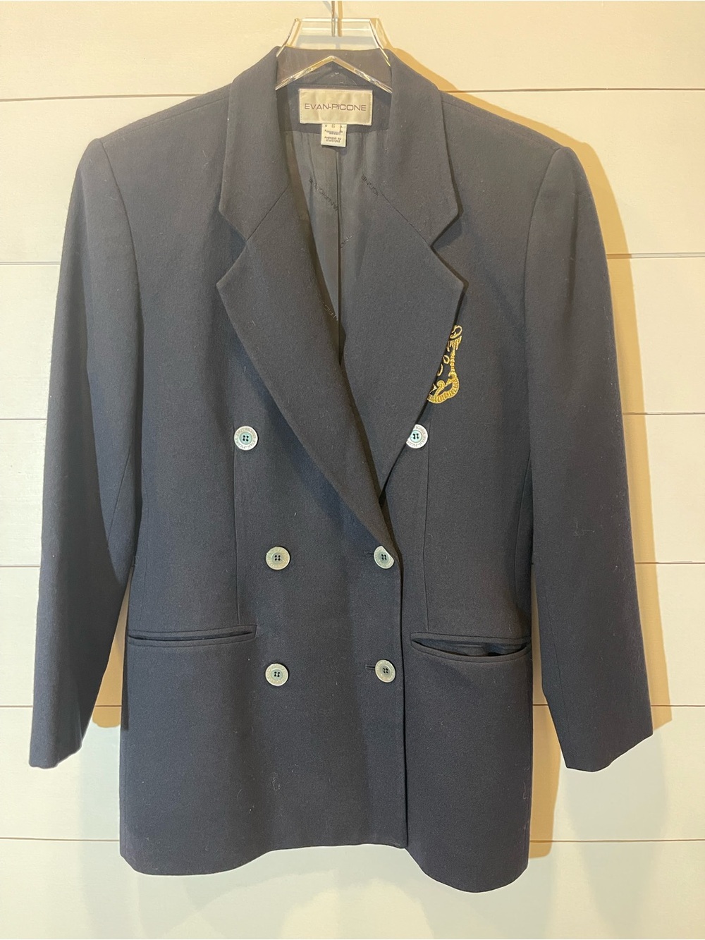 Evan Picone Womens Black Double-Breasted Wool Blazer Size 6